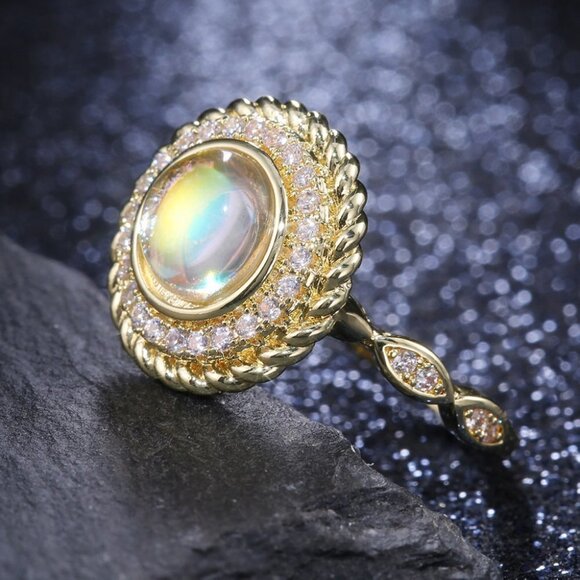 💎 14K Gold Plated CZ Clear Opal Diamond Ring for Women, FB16FA1129 - Picture 10 of 11
